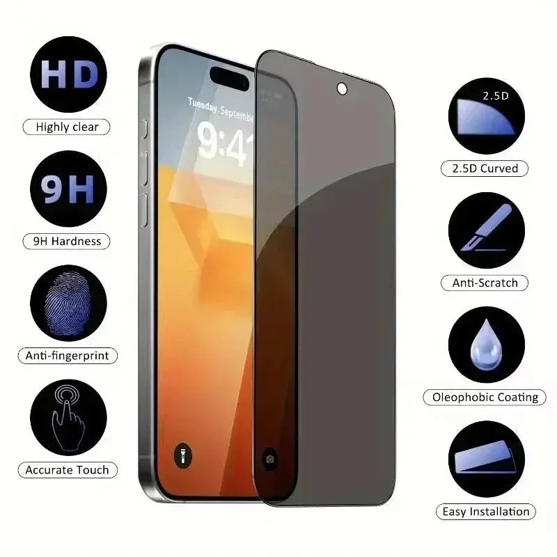5Pcs Full Cover Privacy Screen Protector For iPhone 16 11 12 13 14 Pro Max Mini 8K Anti-spy Glass For iPhone 15 PRO XR X XS MAX Brilliant Final Gun Store