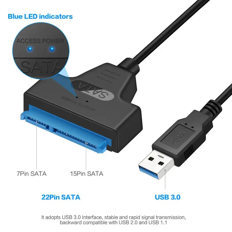 SATA to USB 3.0 / 2.0 Cable Up to 6 Gbps for 2.5 Inch External HDD SSD Hard Drive SATA 3 22 Pin Adapter USB 3.0 to Sata III Cord Ali Digital Global Store
