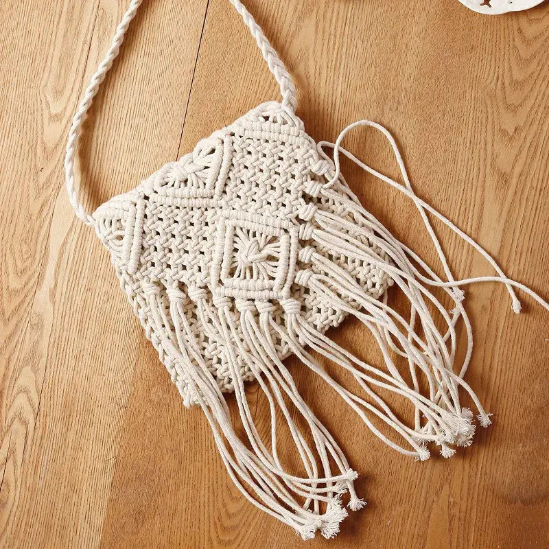 Handmade Cotton Woven Knitted Tassel Crossbody Bag Vintage Shoulder Messenger Bag Female Fashion Beach Summer Handbags 2023 bag Angel LOVE Bag Store