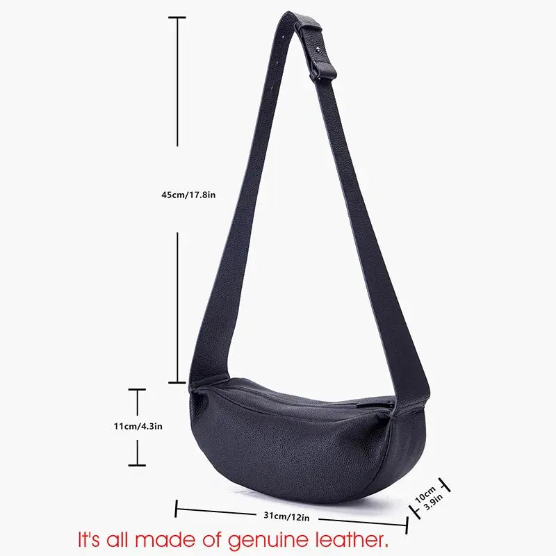 Donna-in Genuine Leather Shoulder Cross-body Bag Women Men Classic Casual Black Hobos Chest Bag Comfortable Wide Shoulder Strap Donna-in Moda Borse Store