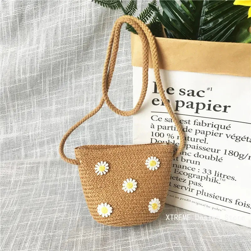 Summer Children's Straw Woven Messenger Bag Lovely Girls Small Coin Purse Handbags Baby Kids Mini Shoulder Bags Princess Wallet XTREME Design Store