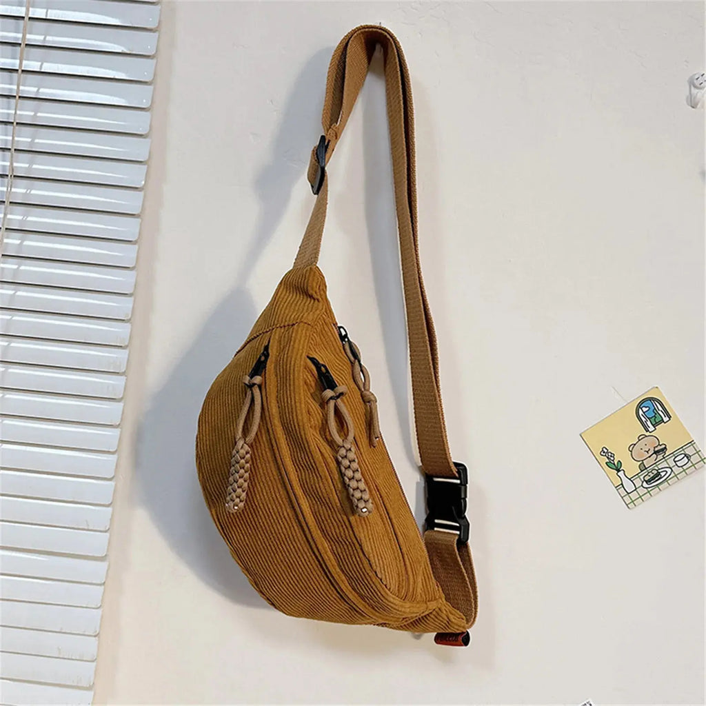 New Casual Corduroy Belt Bags for Women Simple Fashion Fanny Pack Female Banana Waist Bag Hip Purse Shoulder Crossbody Chest Bag FANDUO WORKSHOP Store
