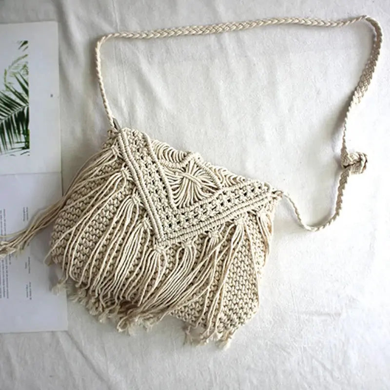 Handmade Cotton Woven Knitted Tassel Crossbody Bag Vintage Shoulder Messenger Bag Female Fashion Beach Summer Handbags 2023 bag Angel LOVE Bag Store