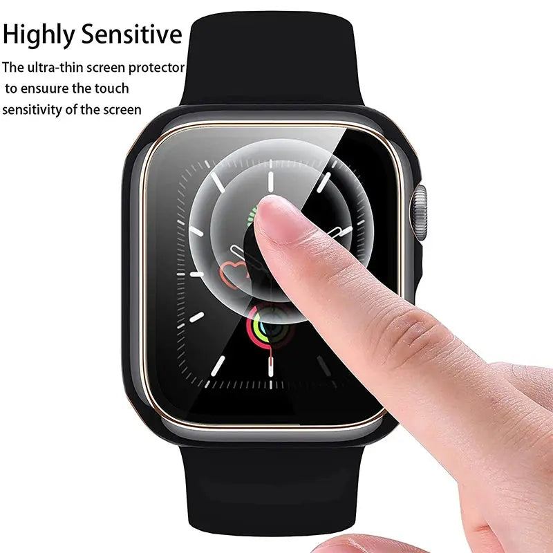 Tempered Glass+cover For Apple Watch Accessories 45mm 41mm 44mm 40mm 42mm Screen Protector Apple watch Case serie 9 4 5 6 SE 7 8 IWatch Bands Store