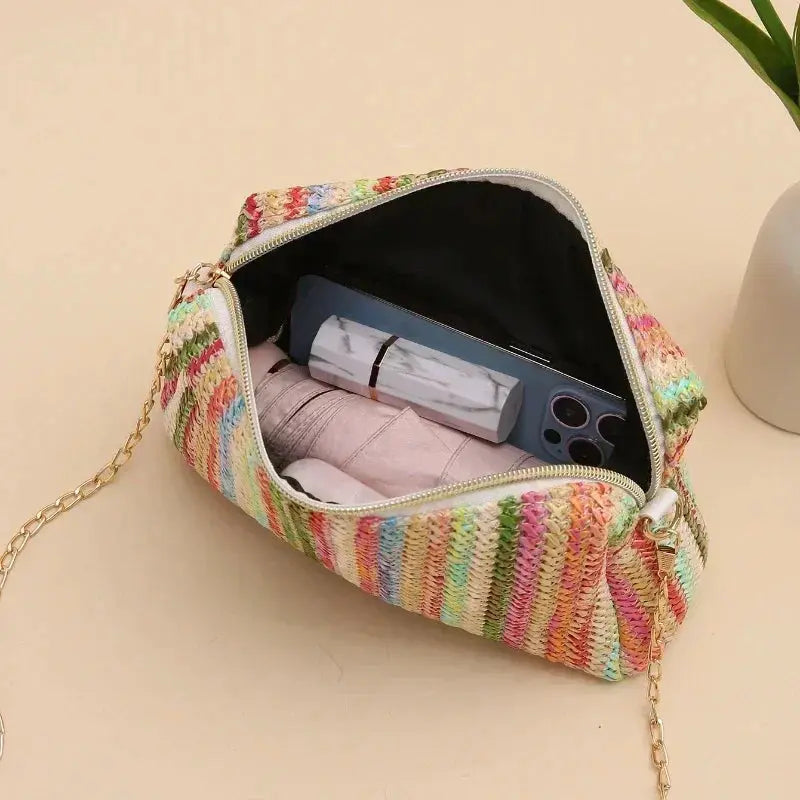 Rattan Knitting Women Straw Bag Beach Summer Chain Small Purse and Handbag Female Shoulder Crossbody Bags Travel Design Flap Bag Shop1104062530 Store
