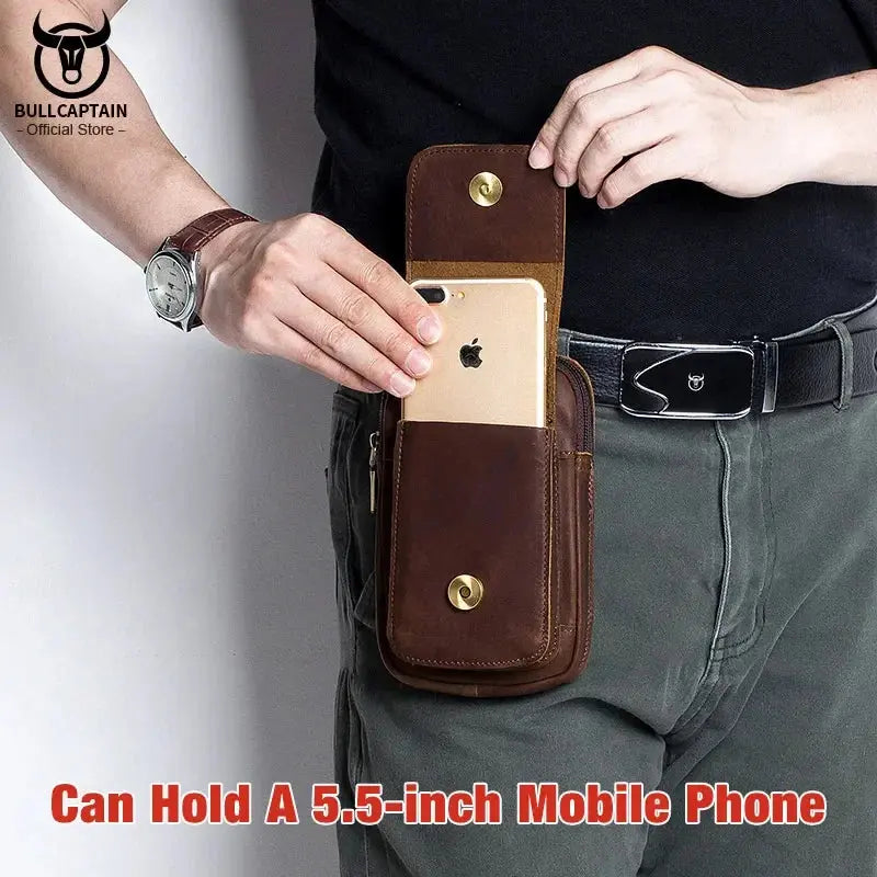 BULLCAPTAIN Fashion Quality Leather Small Summer Pouch Hook Design Waist Pack Bag Cigarette Case 6" Phone Pouch Waist Belt Bag BULLCAPTAIN Official Store