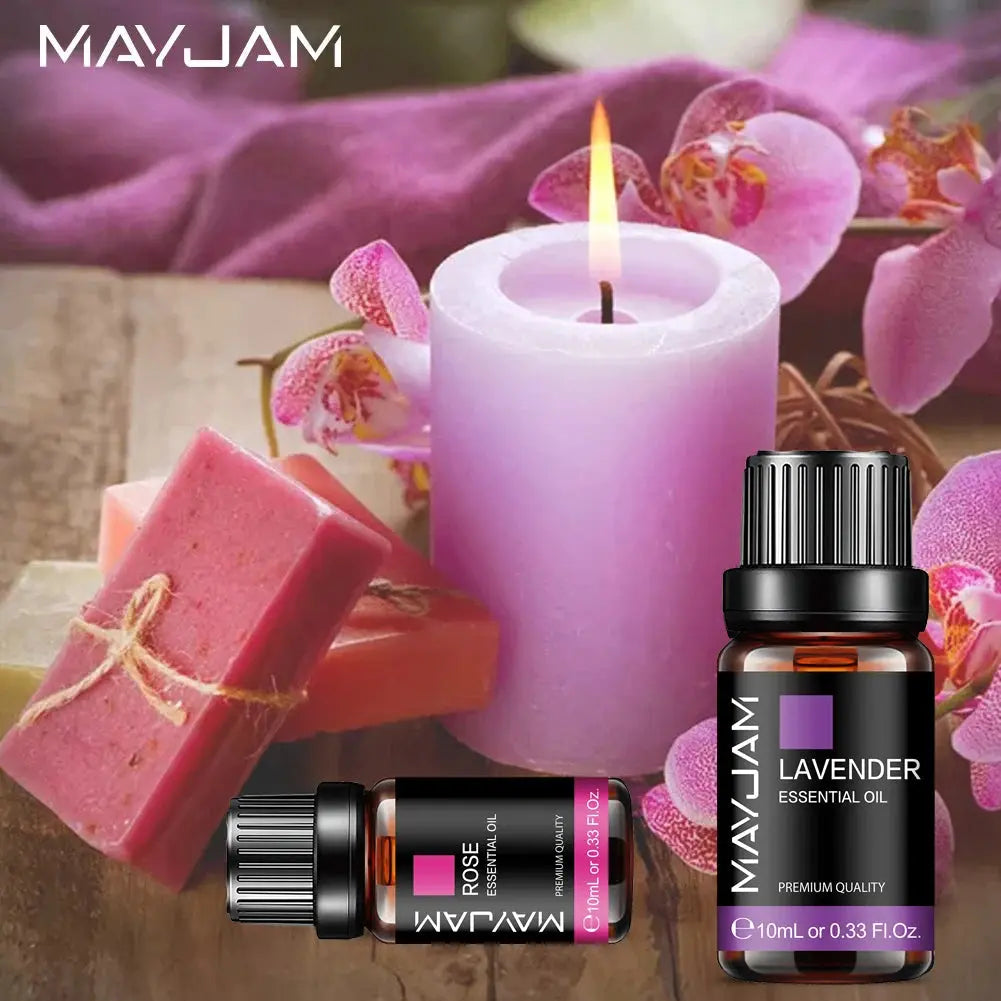 MAYJAM 10ML Lavender Lemongrass Jasmine Vanilla Eucalyptus Rose Lemon Essential Oil For Humidifier Diffuser Candle Making MAYJAM Official Store
