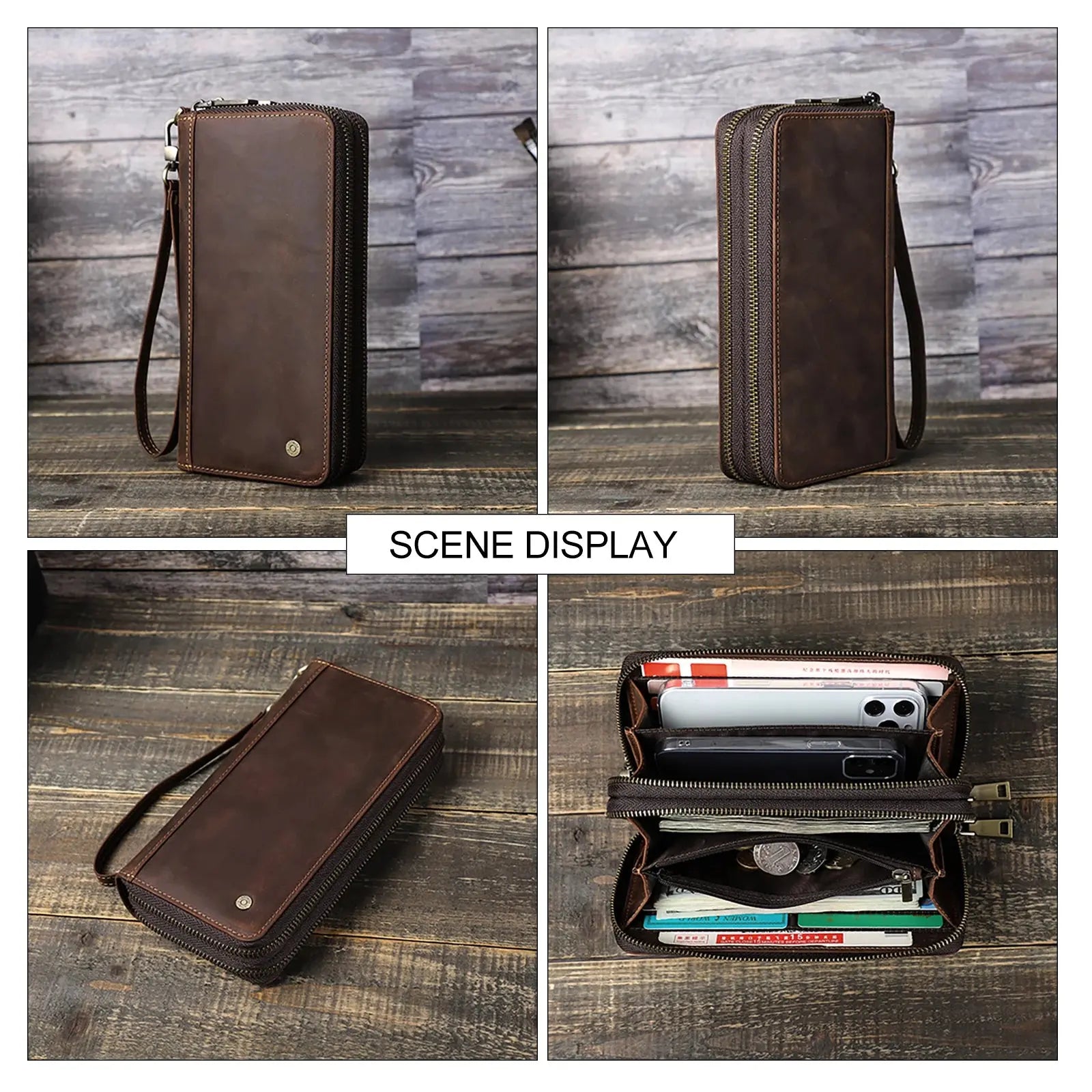 Contact'S Genuine Leather Men's Wallet Clutch Bag Card Holder Long Wallets Double Zipper Large Capacity Vintage Male Purses ContactS Official Store