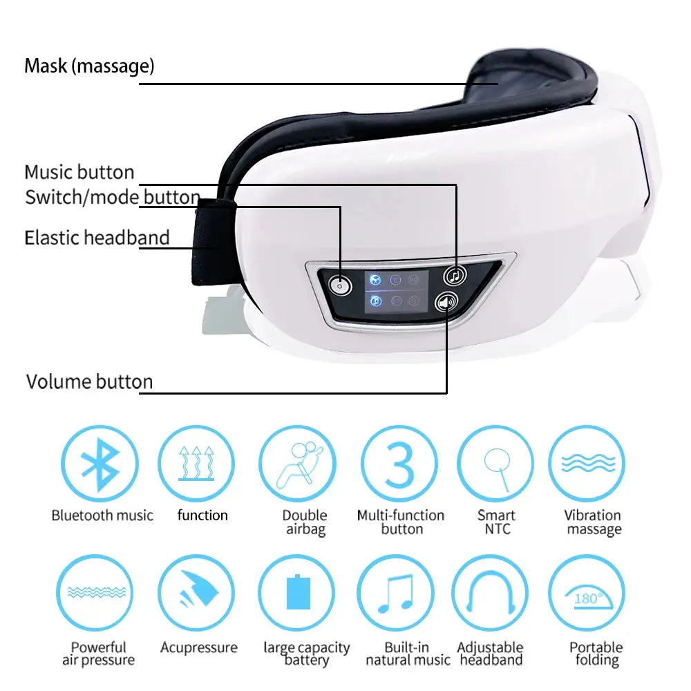 6D Smart Eye Massager Vibration Airbag Compress Eye Care Instrument Bluetooth Music Eye Massage Glasses Eye Relax Fatigue Raiuleko Official Store
