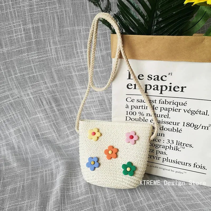 Summer Children's Straw Woven Messenger Bag Lovely Girls Small Coin Purse Handbags Baby Kids Mini Shoulder Bags Princess Wallet XTREME Design Store