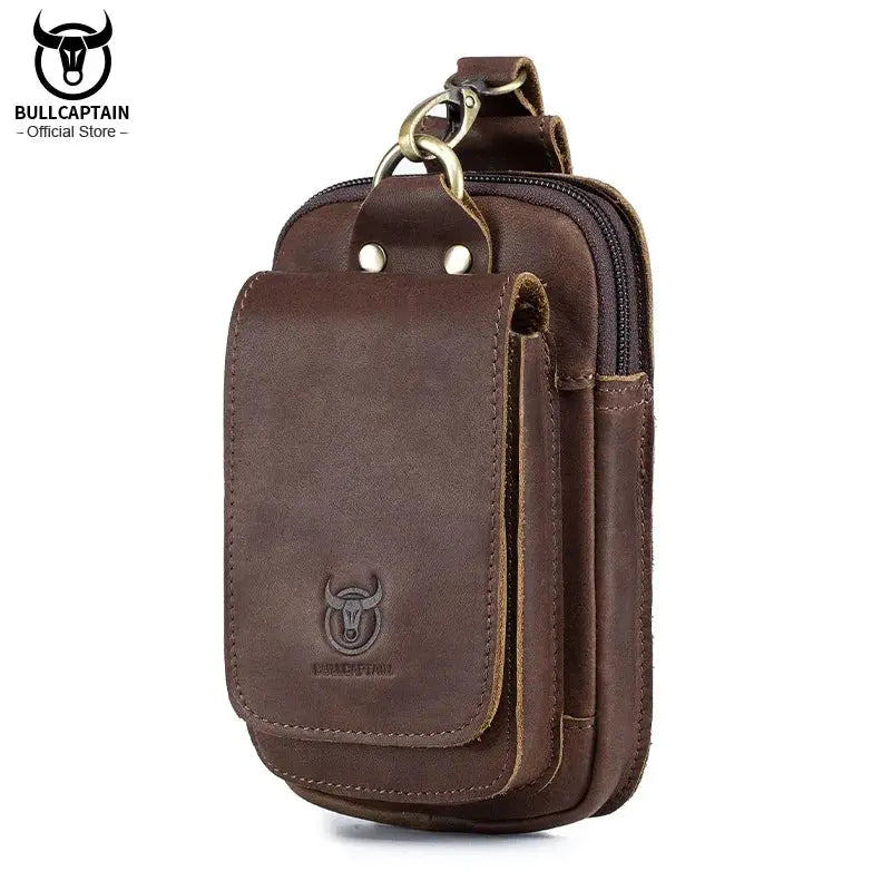 BULLCAPTAIN Fashion Quality Leather Small Summer Pouch Hook Design Waist Pack Bag Cigarette Case 6" Phone Pouch Waist Belt Bag BULLCAPTAIN Official Store