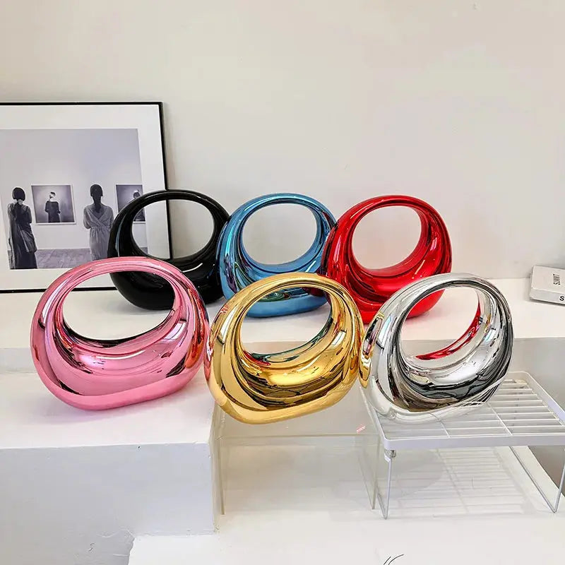 MOODS Golden Evening Handbag For Women PVC Wrist Bag Dinner Party Wedding Round Handle Clutch Purse 2024 Luxury Designer Handbag The Moods Boutique Store