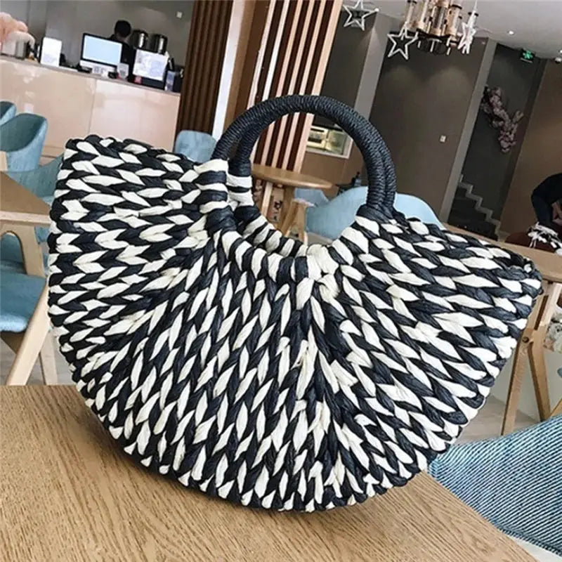 Simple All-Match Handbag Ladies 2024 New Handbags Women Round Bucket Straw Bag Korean Handmade Woven Basket Rattan Handbag Shop5836257 Store
