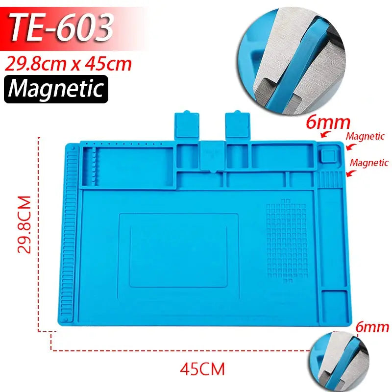 Soldering Station Mat Silicone Work Mat Heat Resistant 932°F Anti-Static Magnetic Mat for Electronic Phone Laptop Watch Repair Dikkamon Store