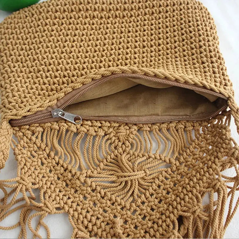 Handmade Cotton Woven Knitted Tassel Crossbody Bag Vintage Shoulder Messenger Bag Female Fashion Beach Summer Handbags 2023 bag Angel LOVE Bag Store