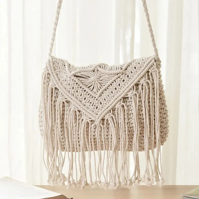 Handmade Cotton Woven Knitted Tassel Crossbody Bag Vintage Shoulder Messenger Bag Female Fashion Beach Summer Handbags 2023 bag Angel LOVE Bag Store