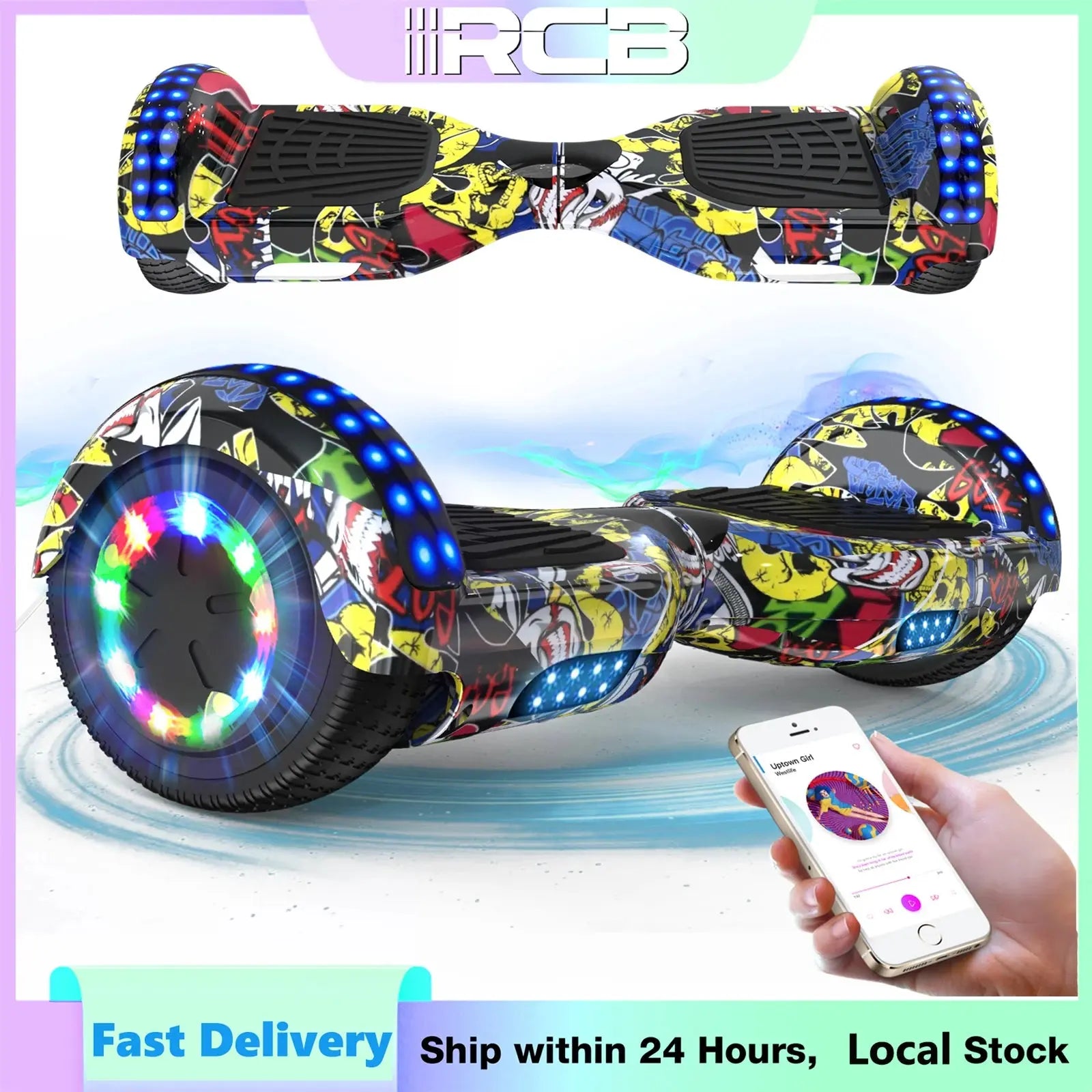 RCB Hoverboard, 6.5 Inch Two Wheel Hoverboard with Bluetooth Speaker with LED Light, Hoverboard Great Gift for Kids and Adults RCB Ship Store
