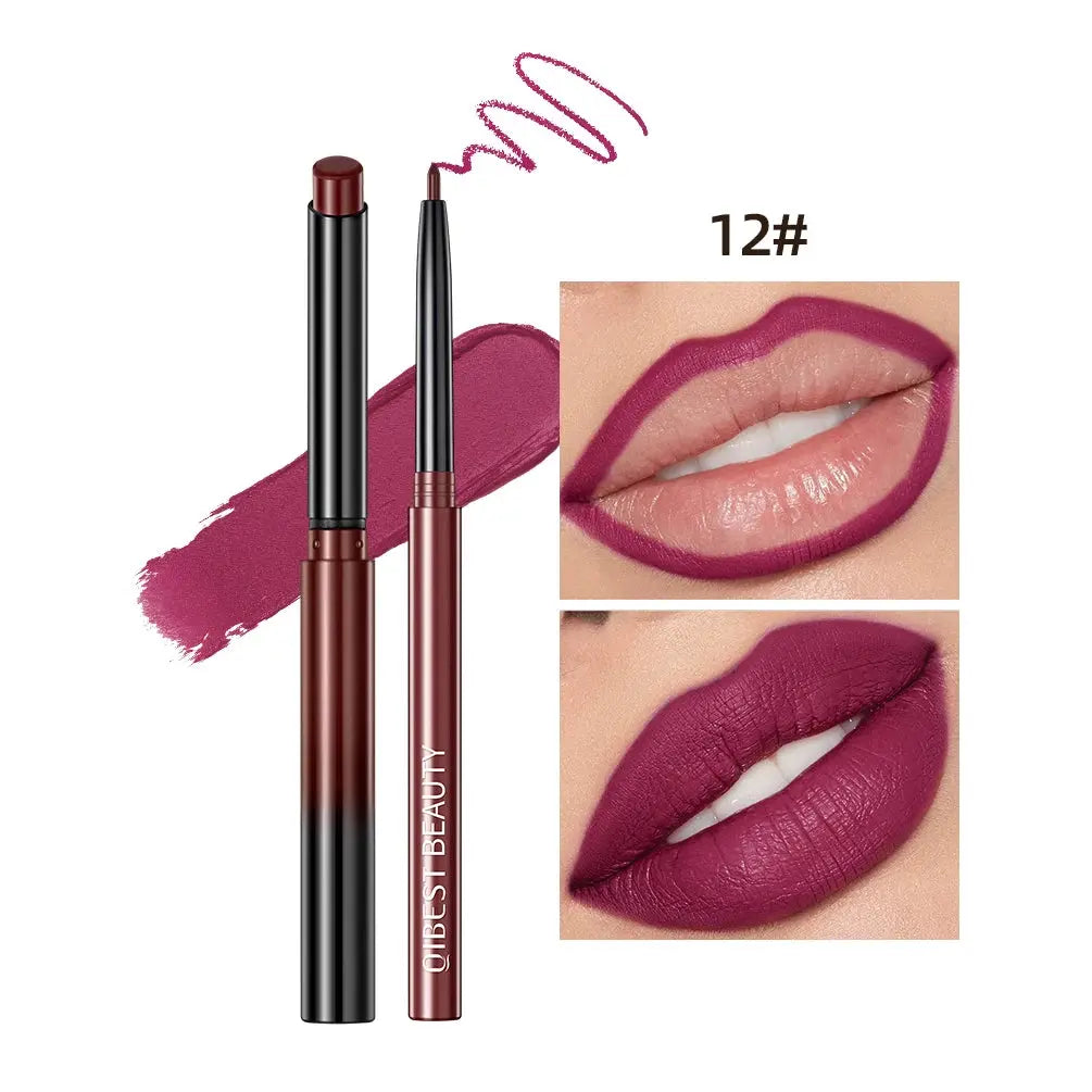 QIBEST 2pcs Lipstick Lipliner Pen Set Matte Velvet Lip Liner Pencil Contour Makeup Sexy Red Lip Stick Long Lasting Cosmetics QiBest Official Store