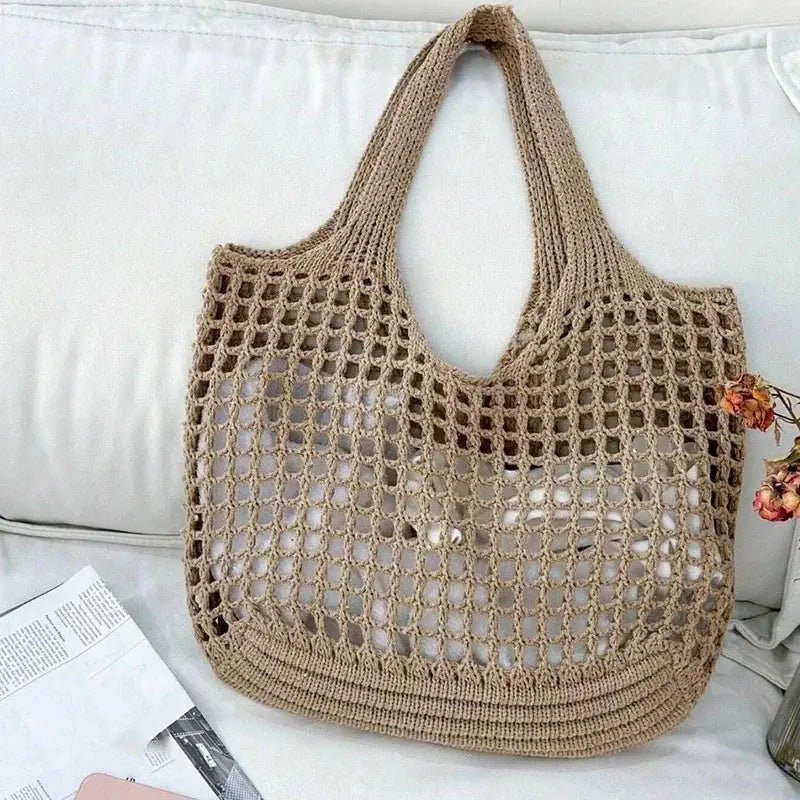 Fashion Crochet Bags for Women Summer Beach Tote Bag Raffia Aesthetic Totes Straw Handbag Bohemian Boho Woven Knit Shoulder Bag Shop5881292 Store