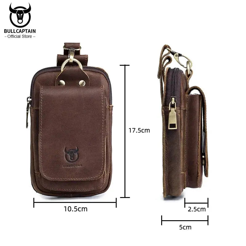 BULLCAPTAIN Fashion Quality Leather Small Summer Pouch Hook Design Waist Pack Bag Cigarette Case 6" Phone Pouch Waist Belt Bag BULLCAPTAIN Official Store