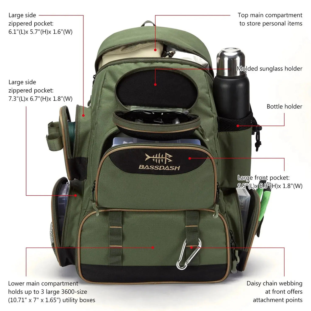 Bassdash Fishing Bag Tackle Backpack Lightweight Tactical Tackle Box Multifunctional bassdash Official Store