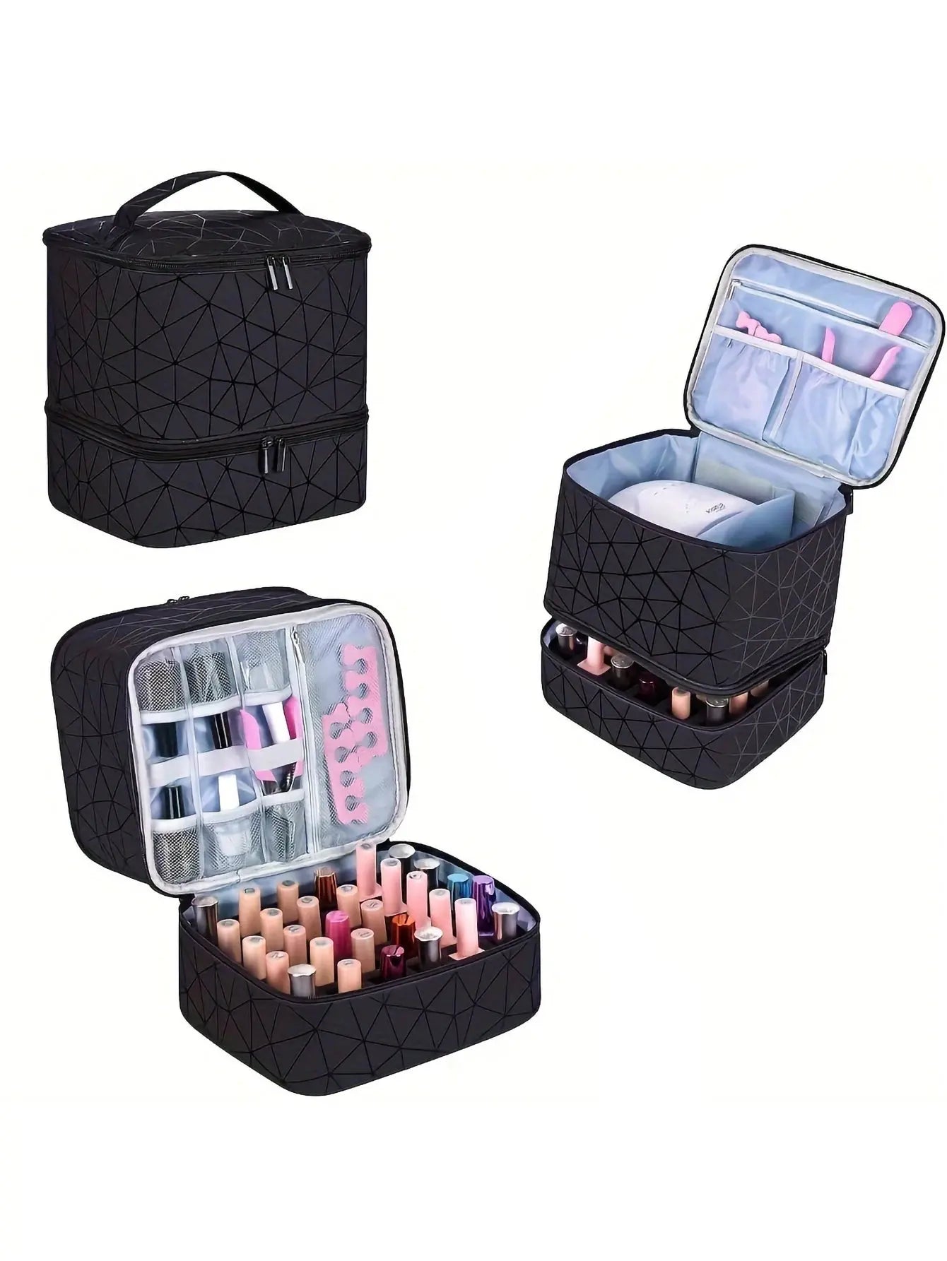 Women's Portable Double-layer Nail Polish Storage Bag Organizer Travel Essential Oil Storage Box Multi-function Storage Bag Zilla Bag Store