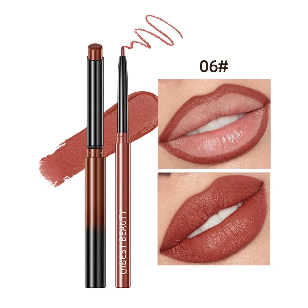 QIBEST 2pcs Lipstick Lipliner Pen Set Matte Velvet Lip Liner Pencil Contour Makeup Sexy Red Lip Stick Long Lasting Cosmetics QiBest Official Store
