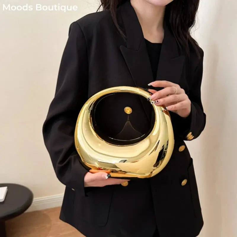MOODS Golden Evening Handbag For Women PVC Wrist Bag Dinner Party Wedding Round Handle Clutch Purse 2024 Luxury Designer Handbag The Moods Boutique Store