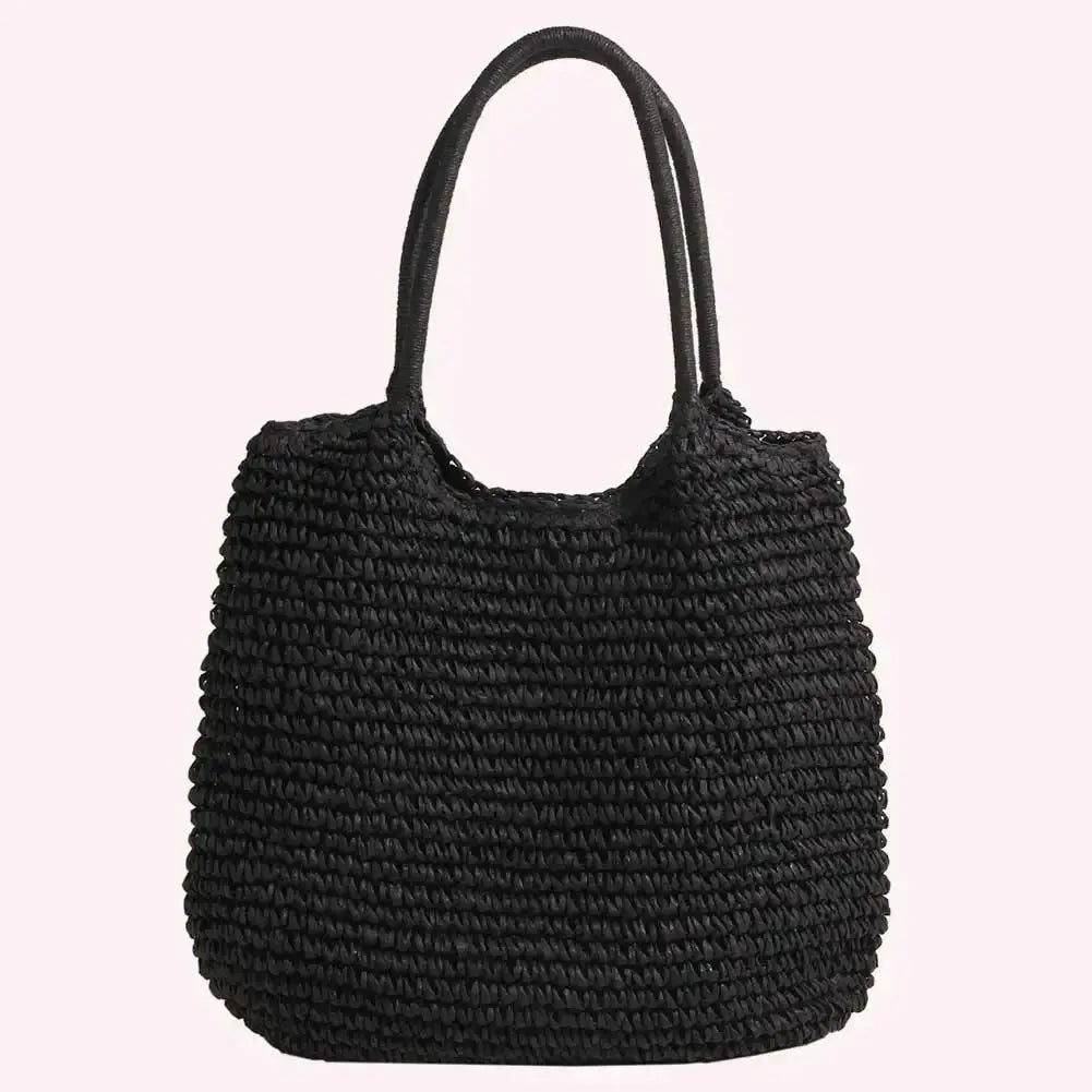 2024 Summer Daily Bag Women Vintage Shoulder Bag Hasp Closure Crochet Beach Handbag Solid Color Simple Weaving Handbag Ladies Beautiful Girl Office Store