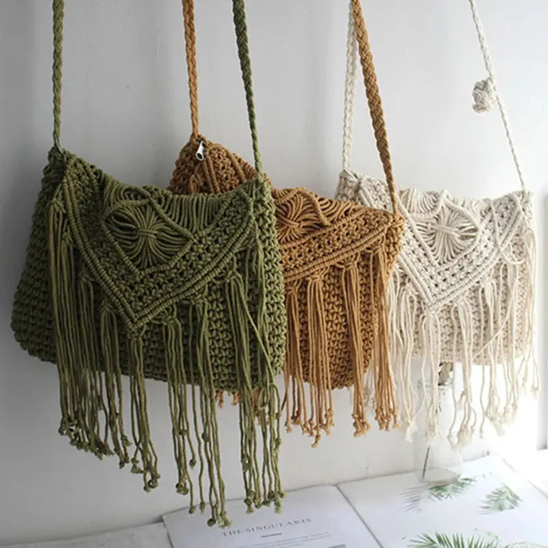 Handmade Cotton Woven Knitted Tassel Crossbody Bag Vintage Shoulder Messenger Bag Female Fashion Beach Summer Handbags 2023 bag Angel LOVE Bag Store