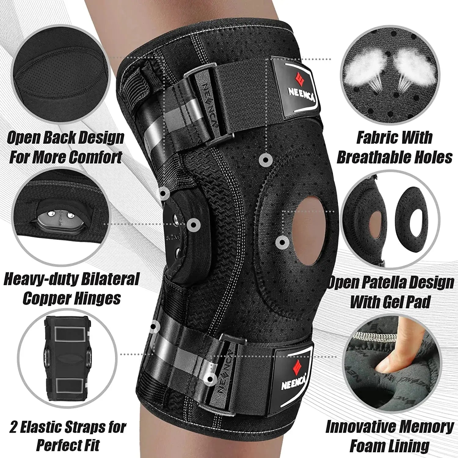 NEENCA Hinged Knee Brace for Knee Pain Knee Support with Side Stabilizers Joint Pain Relief Arthritis Meniscus Tear ACL PCL NEENCA Fully Hosted Store