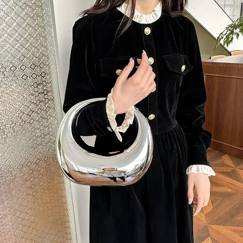 MOODS Golden Evening Handbag For Women PVC Wrist Bag Dinner Party Wedding Round Handle Clutch Purse 2024 Luxury Designer Handbag The Moods Boutique Store