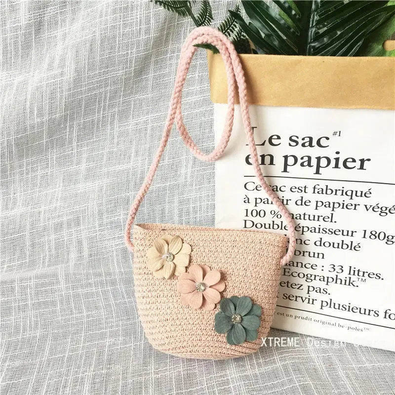 Summer Children's Straw Woven Messenger Bag Lovely Girls Small Coin Purse Handbags Baby Kids Mini Shoulder Bags Princess Wallet XTREME Design Store