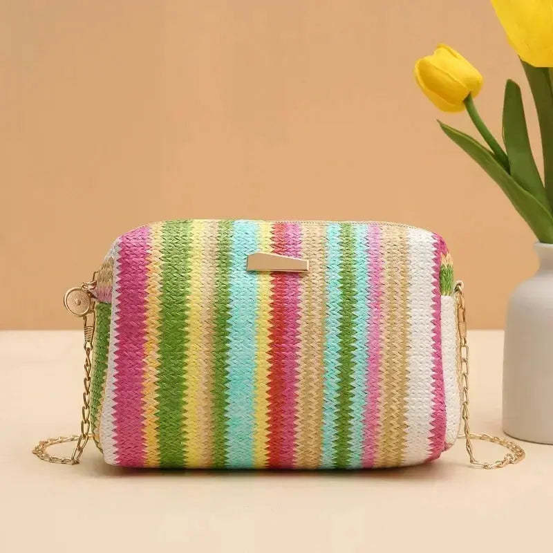 Rattan Knitting Women Straw Bag Beach Summer Chain Small Purse and Handbag Female Shoulder Crossbody Bags Travel Design Flap Bag Shop1102663324 Store