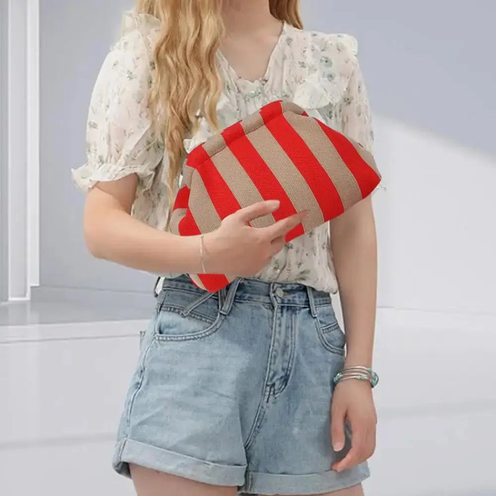 Women Handbag Colorblock Knitted Women Bag Large Mouth Cosmetic Cellphone Keys Stoarge Pouch Summer Beach Clutch Lady Purse Infashion Items Store