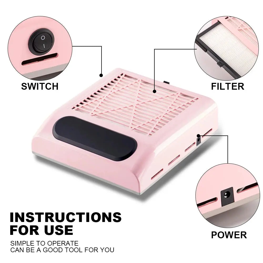Nail Dust Collector Manicure Machine Tools Strong Power Nail Vacuum Cleaner With Remove Filter Nail Extractor Fan Nail Art Tool Nial Art Salon Store