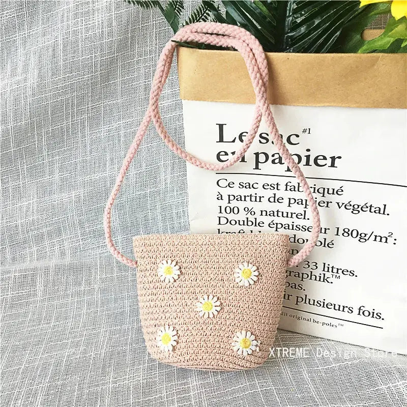 Summer Children's Straw Woven Messenger Bag Lovely Girls Small Coin Purse Handbags Baby Kids Mini Shoulder Bags Princess Wallet XTREME Design Store
