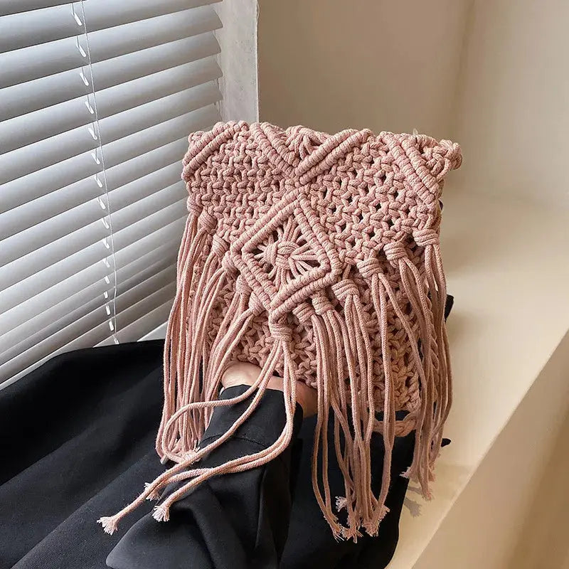 Handmade Cotton Woven Knitted Tassel Crossbody Bag Vintage Shoulder Messenger Bag Female Fashion Beach Summer Handbags 2023 bag Angel LOVE Bag Store