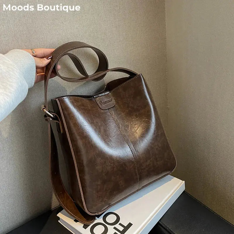 MOODS Retro Shoulder Tote Bag Set For Women Wide Strap Soft PU Leather Crossbody Bags With Small Purse Large Capacity Shoppers The Moods Boutique Store