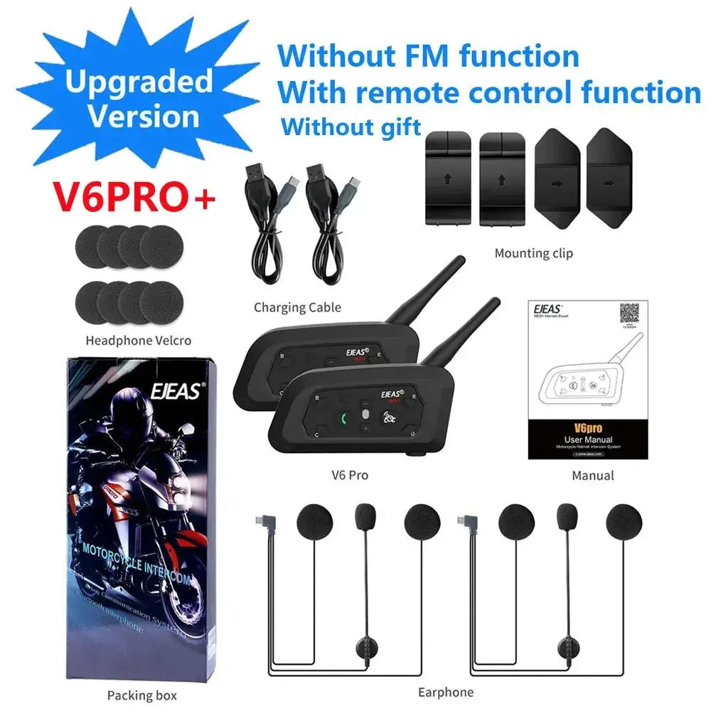 EJEAS V6 PRO+/PLUS Motorcycle Helmet Bluetooth Walkie Talkie 6 Rider Distance 800 Meters Waterproof IP67 EAuto Global Store