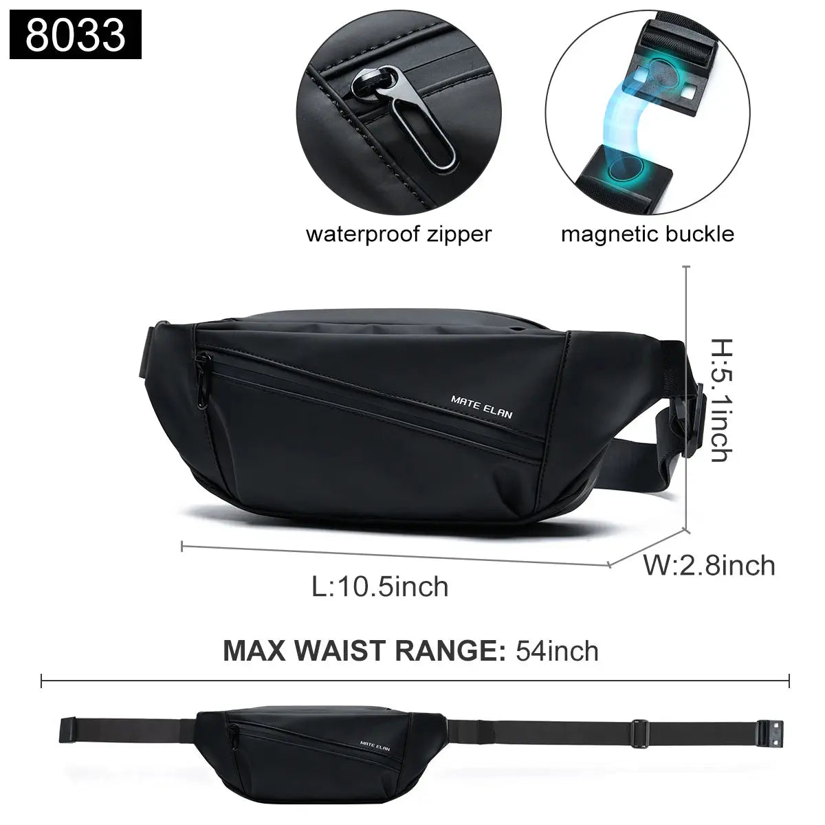Fashionable Solid Waterproof  Men's Crossbody Shoulder Bag Daily Travel Sports Fanny Pack Bumbag Trend Phone Waist Bag MATE ELAN Official Store