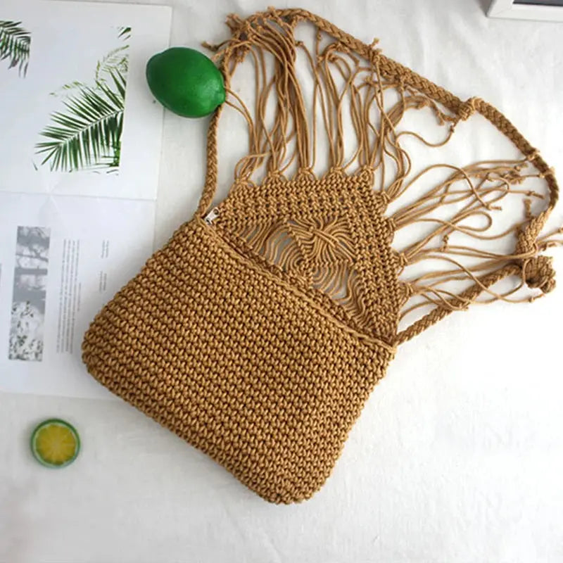 Handmade Cotton Woven Knitted Tassel Crossbody Bag Vintage Shoulder Messenger Bag Female Fashion Beach Summer Handbags 2023 bag Angel LOVE Bag Store