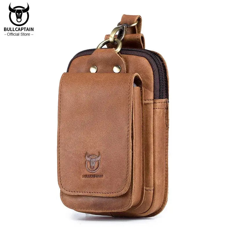 BULLCAPTAIN Fashion Quality Leather Small Summer Pouch Hook Design Waist Pack Bag Cigarette Case 6" Phone Pouch Waist Belt Bag BULLCAPTAIN Official Store