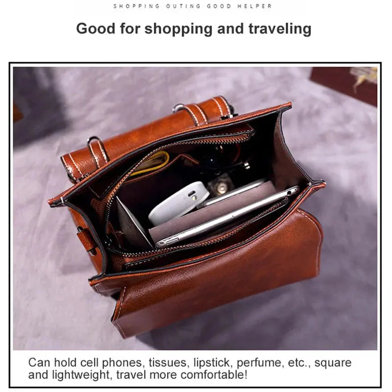 Vintage Women's Backpack 2025 New PU Leather Girls Shoulder Bag Multifunctional Large Capacity Crossbody Bags Student Backpacks Angel Wish Store