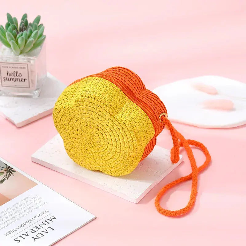 Summer Travel Children's Straw Shoulder Bags Flower Knitted Baby Girls Beach Coin Purse Seaside Cute Kids Woven Crossbody Bag CuteHana Store