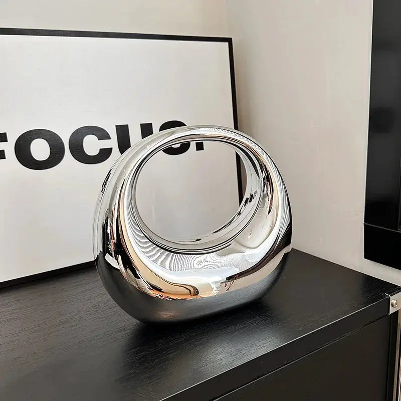 MOODS Golden Evening Handbag For Women PVC Wrist Bag Dinner Party Wedding Round Handle Clutch Purse 2024 Luxury Designer Handbag The Moods Boutique Store