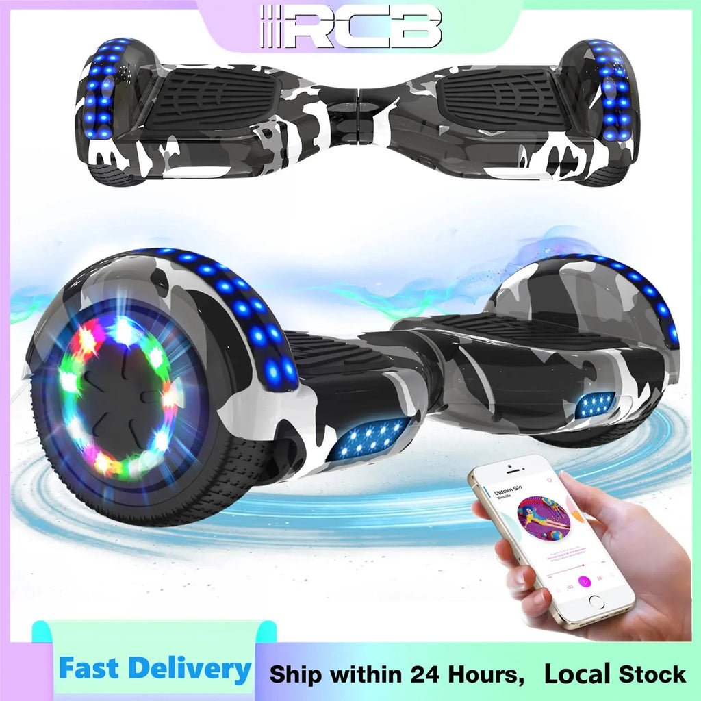 RCB Hoverboard, 6.5 Inch Two Wheel Hoverboard with Bluetooth Speaker with LED Light, Hoverboard Great Gift for Kids and Adults RCB Ship Store