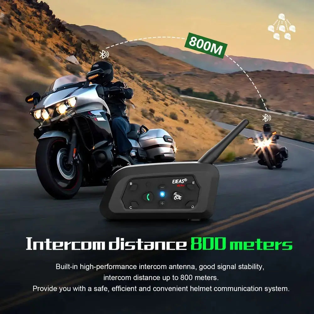 EJEAS V6 PRO+/PLUS Motorcycle Helmet Bluetooth Walkie Talkie 6 Rider Distance 800 Meters Waterproof IP67 EAuto Global Store