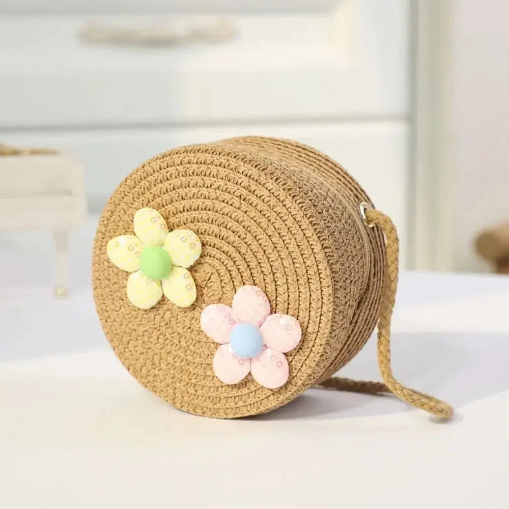Children Straw Beach Bag Cute Heart Pattern Shoulder Bag Straw Crossbody Bag Handbag Baby Coin Purse Casual Messenger Bag Fashion Bags Store Store