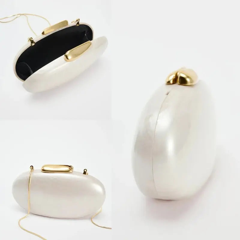 Egg shape Clutch Bag Acrylic purse women wedding evening party cute ivory pearl color purse handbag summer new 2024 DONGSUO Official Store